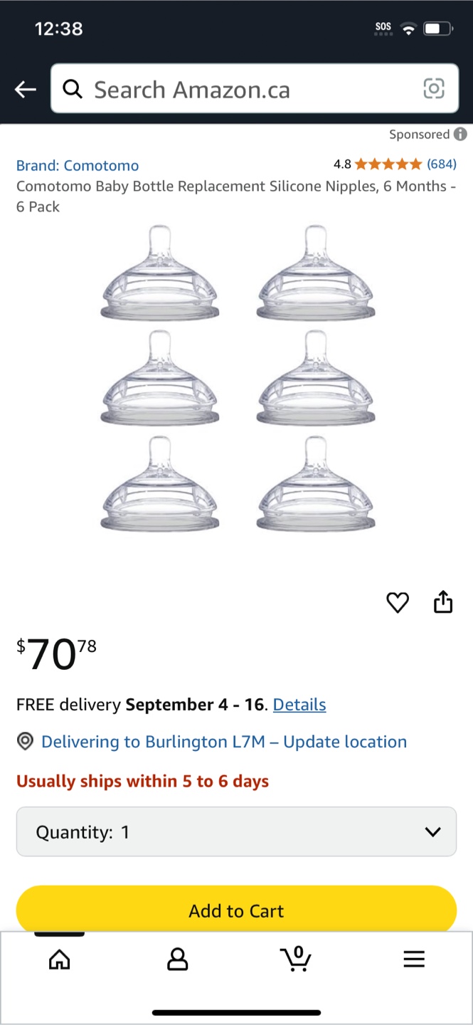 Comotomo Baby Bottle Nipples, 6 Months + (5)