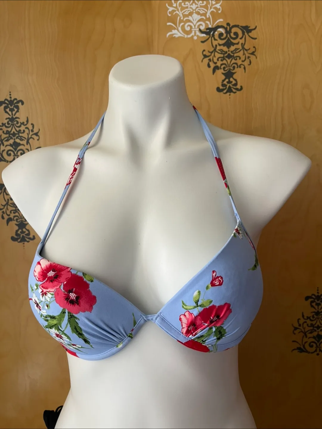 Vintage 2000s Y2K Bikini Set Floral Black Bottoms S image indicator(4)