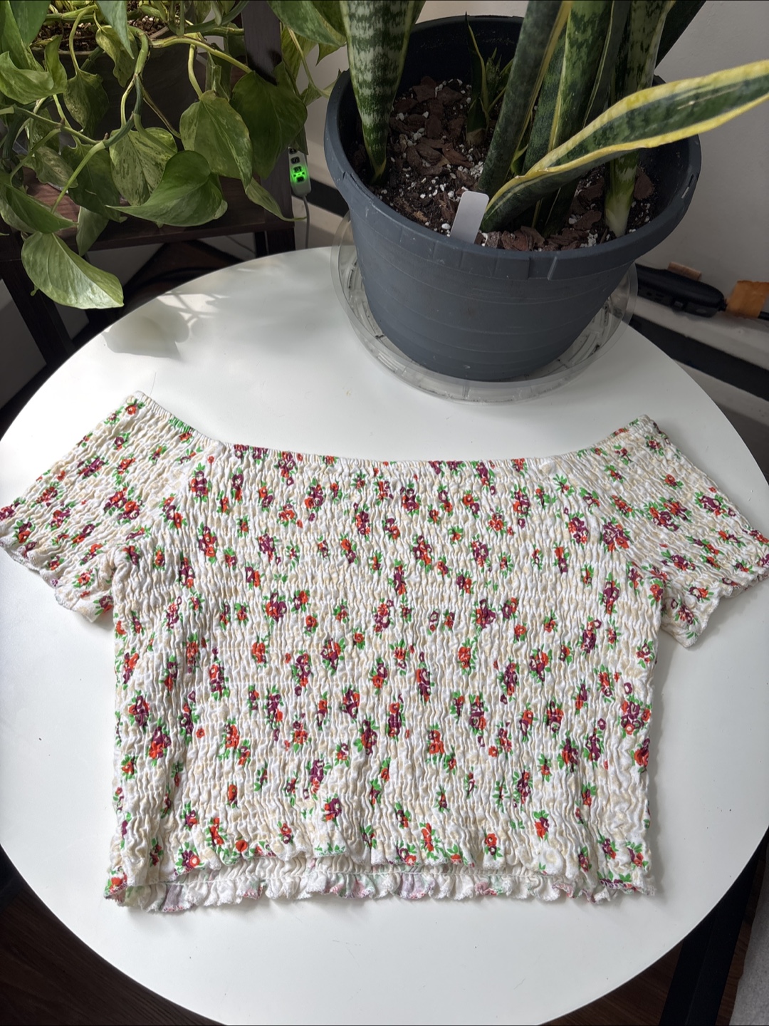 Topshop Floral Smocked Off-the-Shoulder Top - US 8 - photo 3