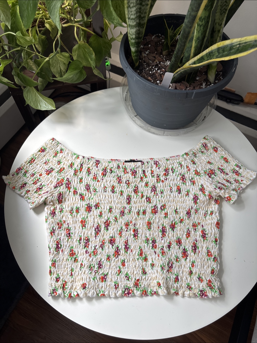 Topshop Floral Smocked Off-the-Shoulder Top - US 8 - photo 2