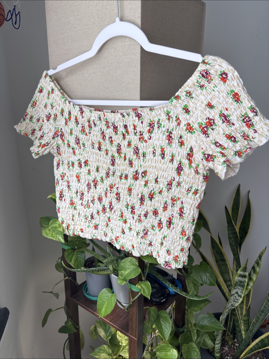 Topshop Floral Smocked Off-the-Shoulder Top - US 8