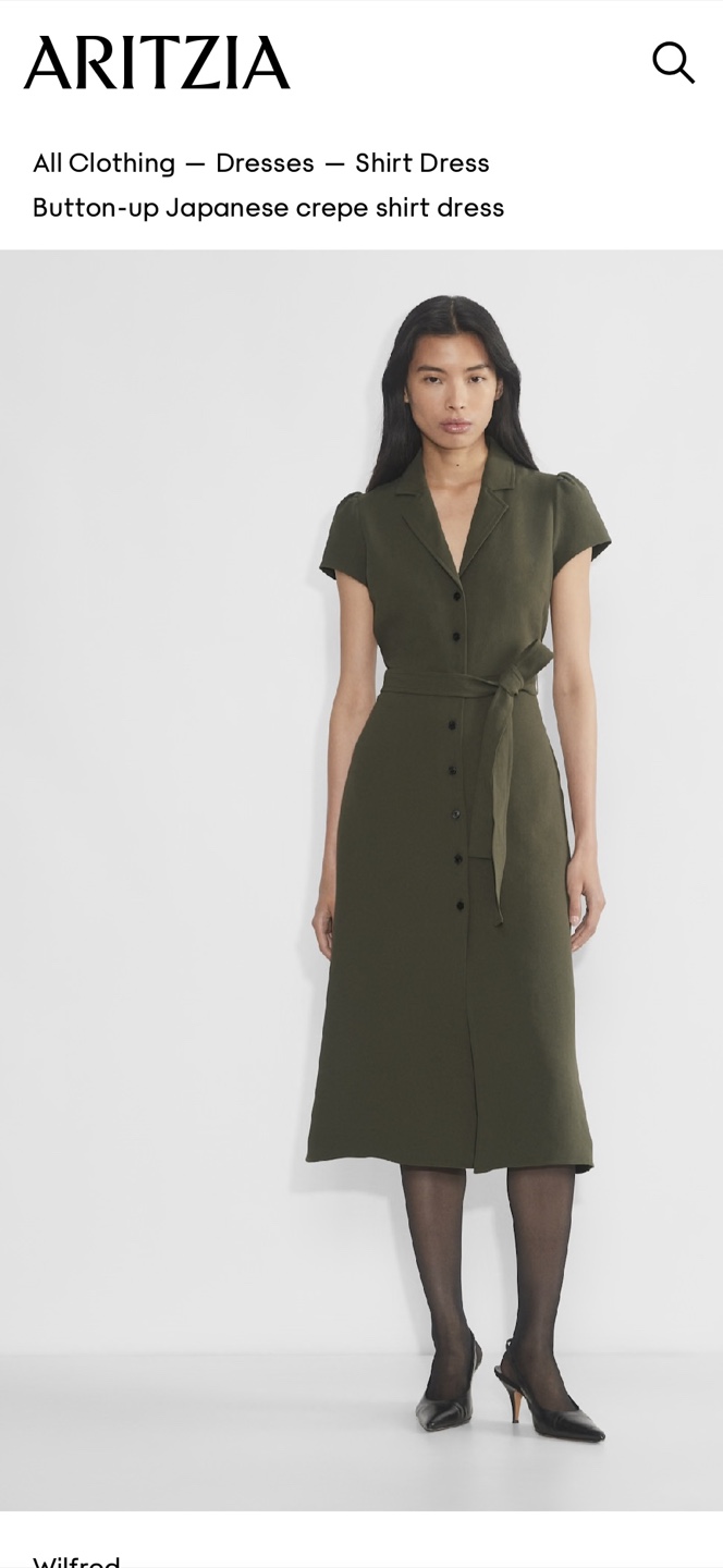 Aritzia Wilfred Button-Up Crepe Shirt Dress