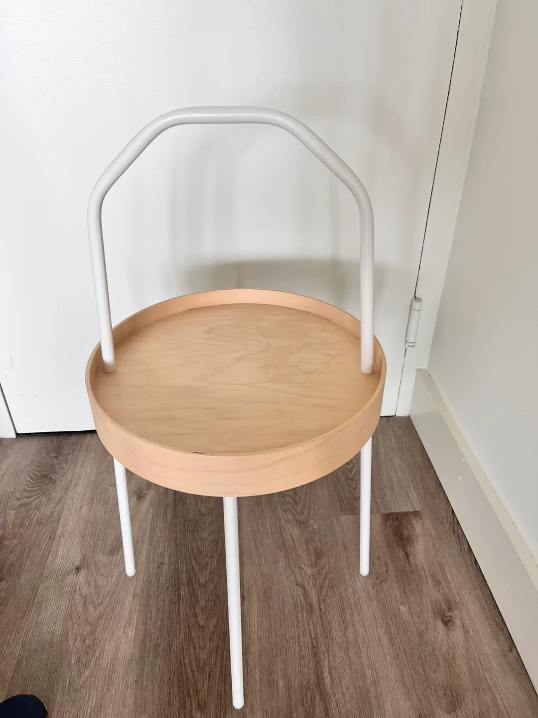 Round Wood Side Table with Handle thumbnail