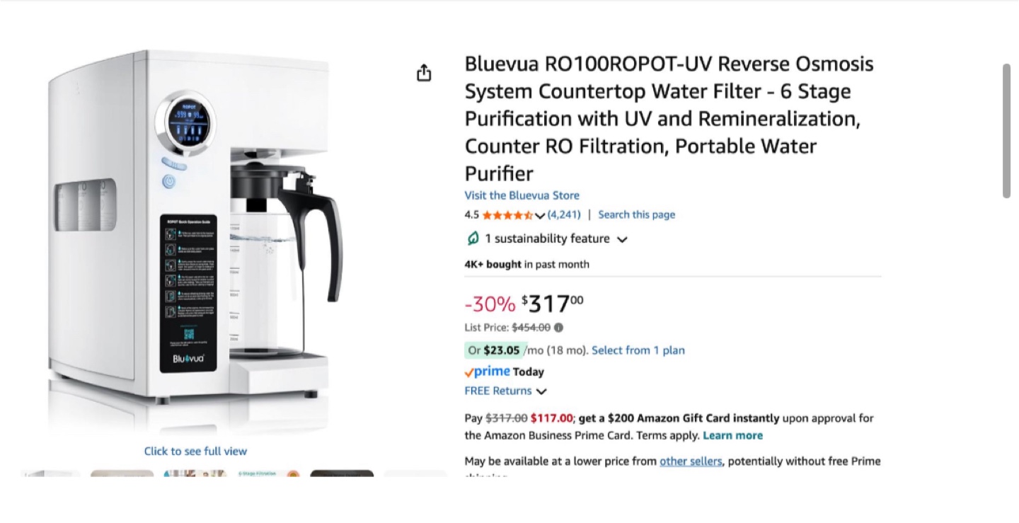 Bluevua RO100ROPOT-UV Countertop Water Filter - photo 2