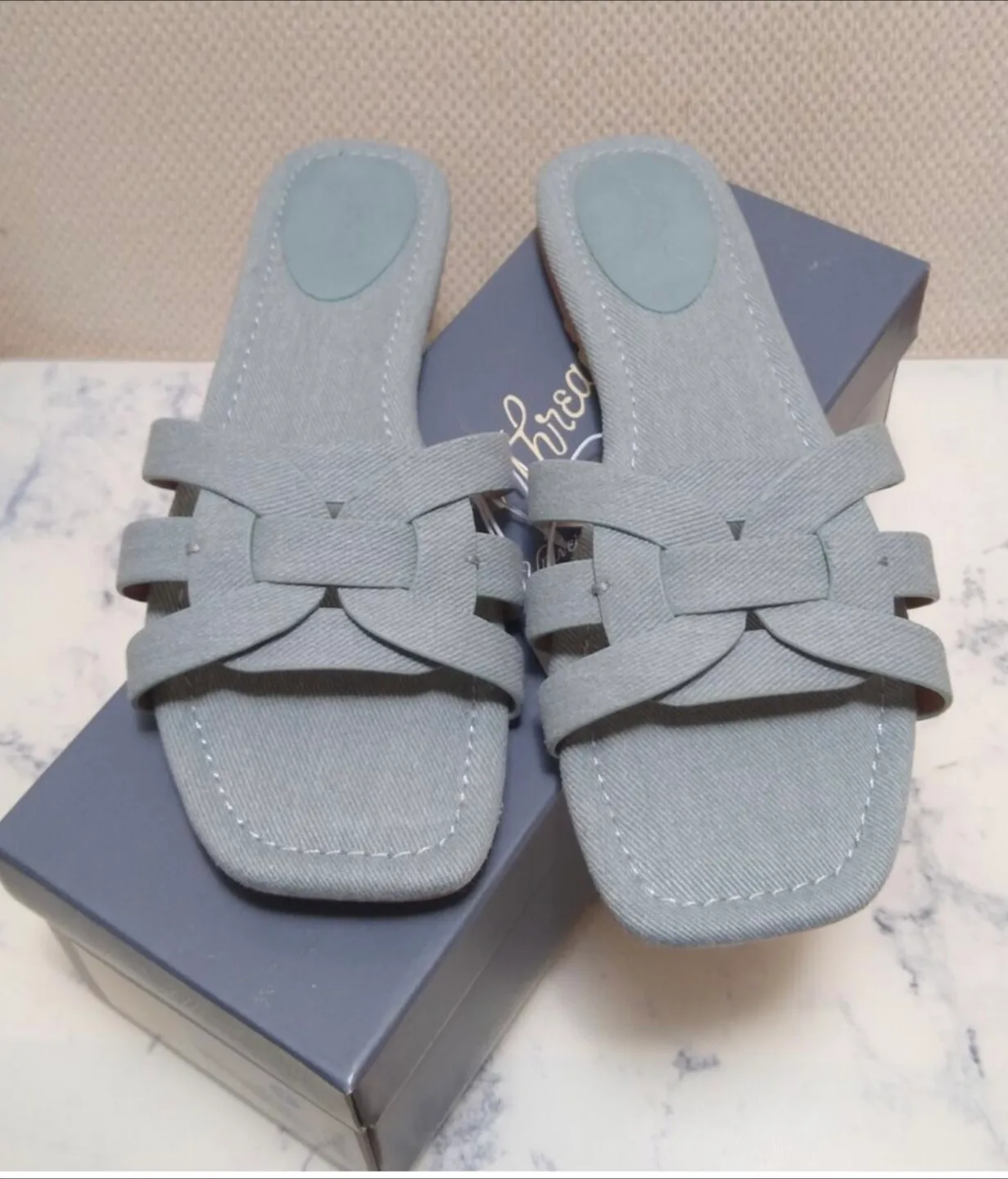 Universal Threads Blue Denim Woven Slide Sandals thumbnail