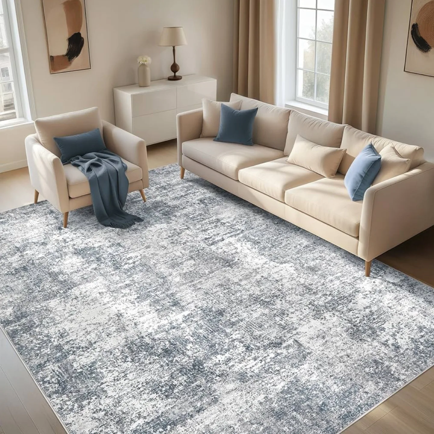 Abstract Blue & White Area Rug