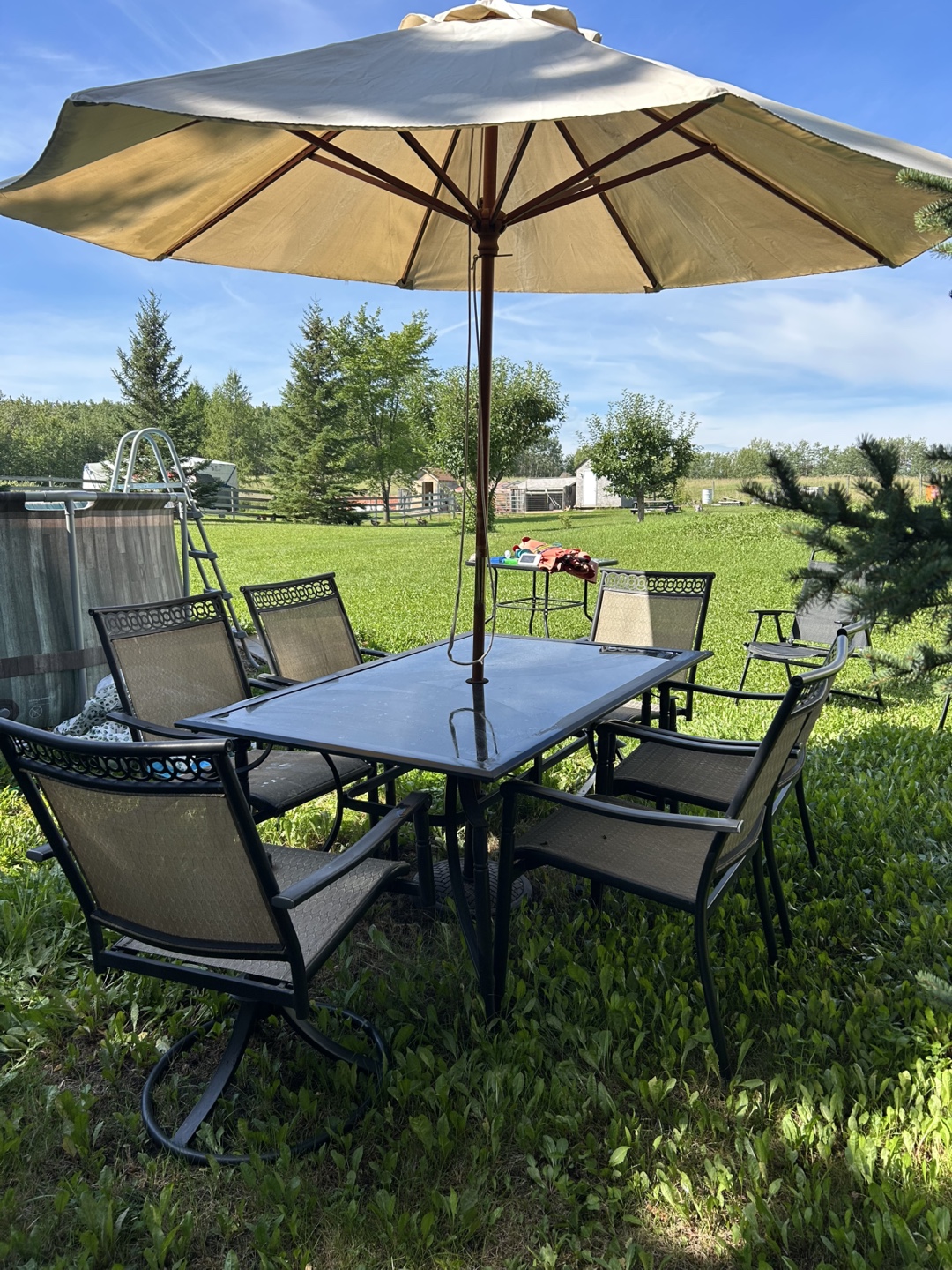 Patio Set with Umbrella, 6 Chairs - photo 2
