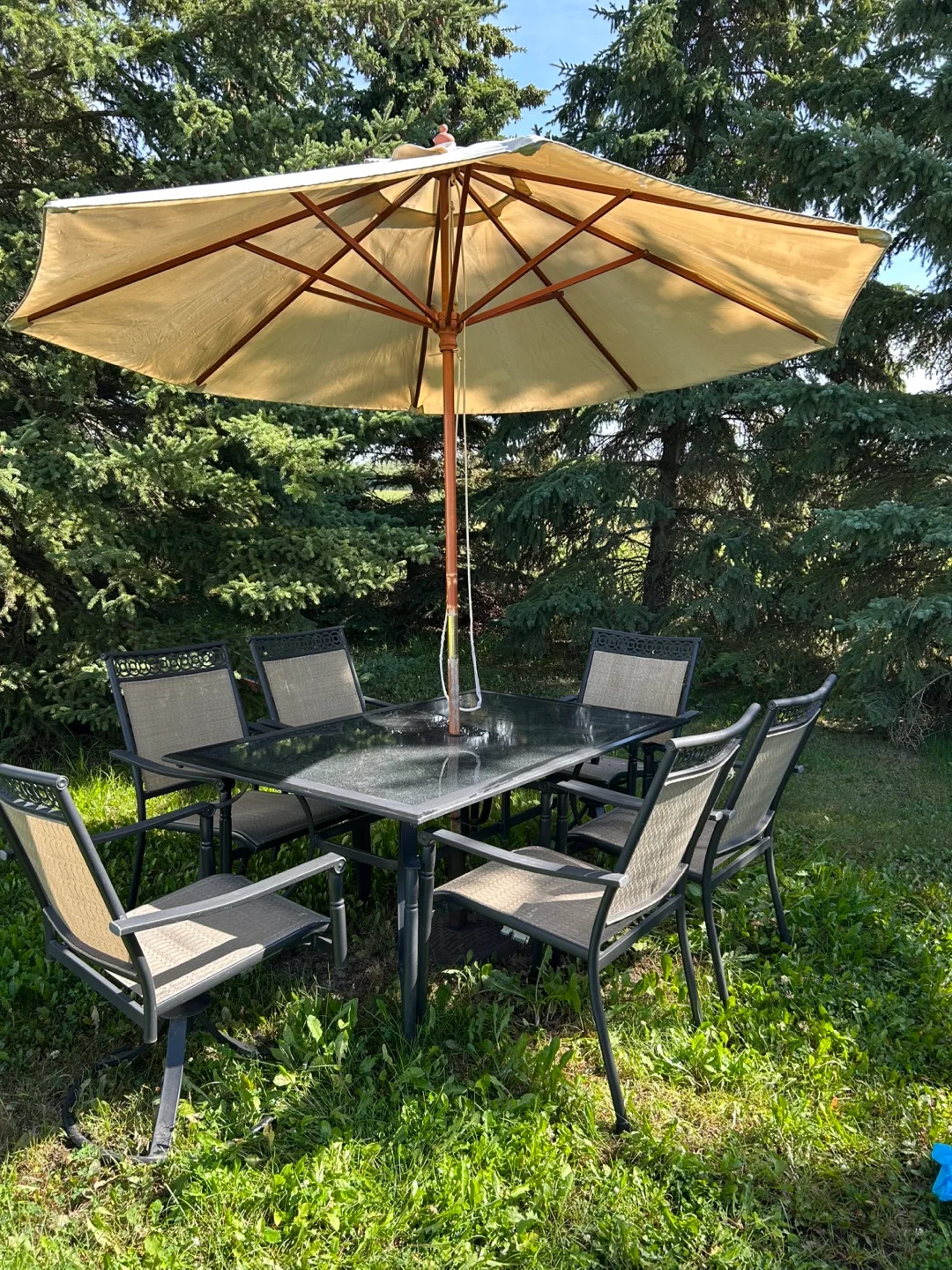 Patio Set with Umbrella, 6 Chairs thumbnail