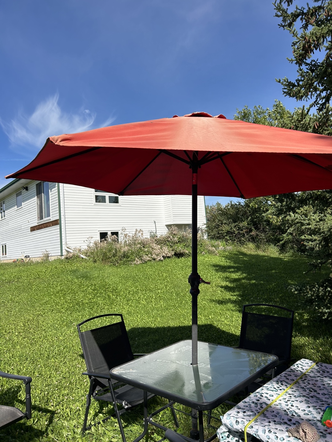 Outdoor Patio Set - Table, Chairs & Umbrella