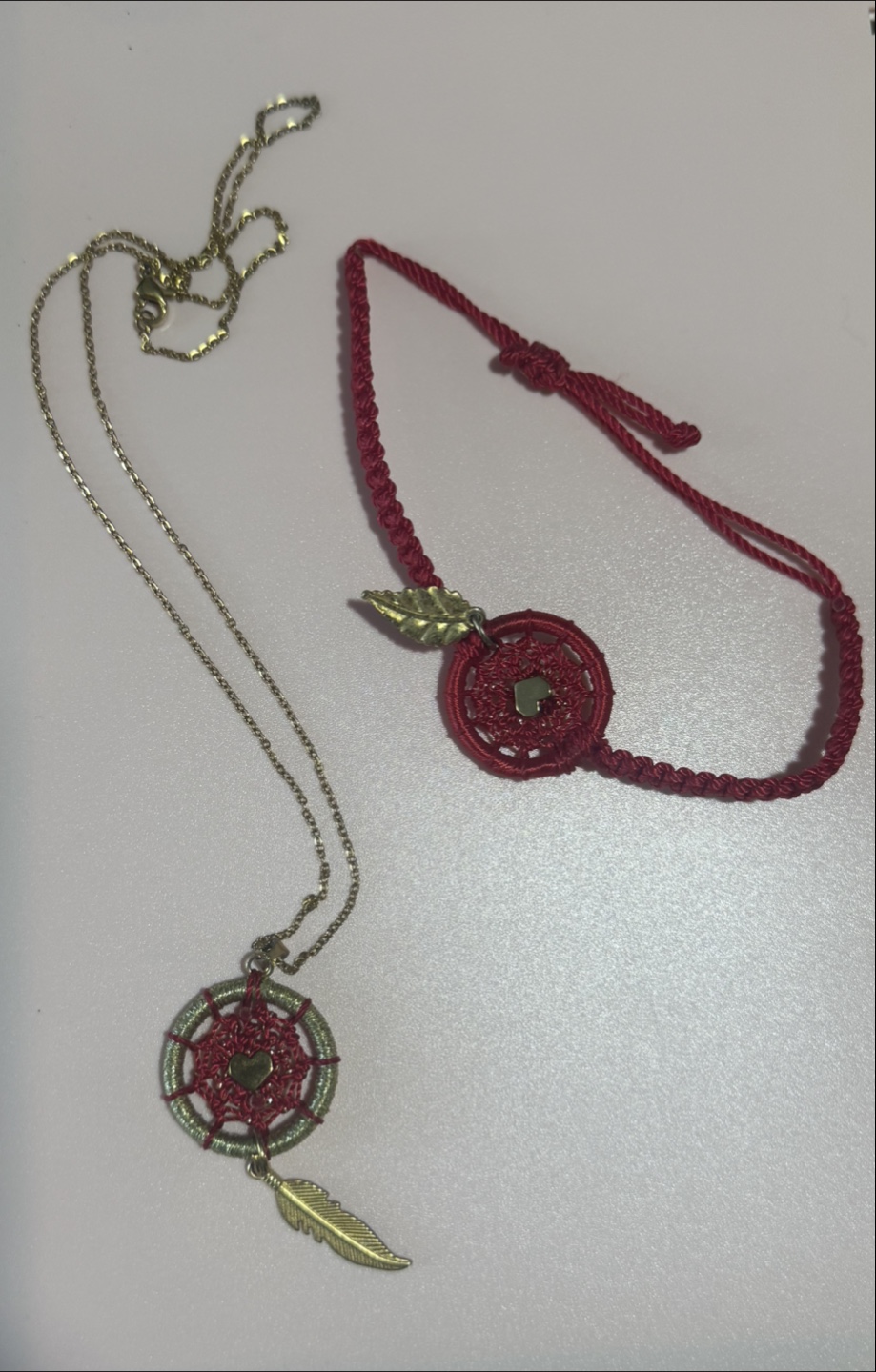 Dreamcatcher Necklace & Red Bracelet Set