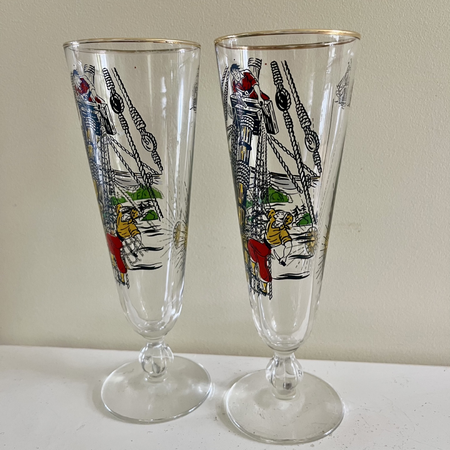 2 Vintage Libby Pirate Pilsner Glasses