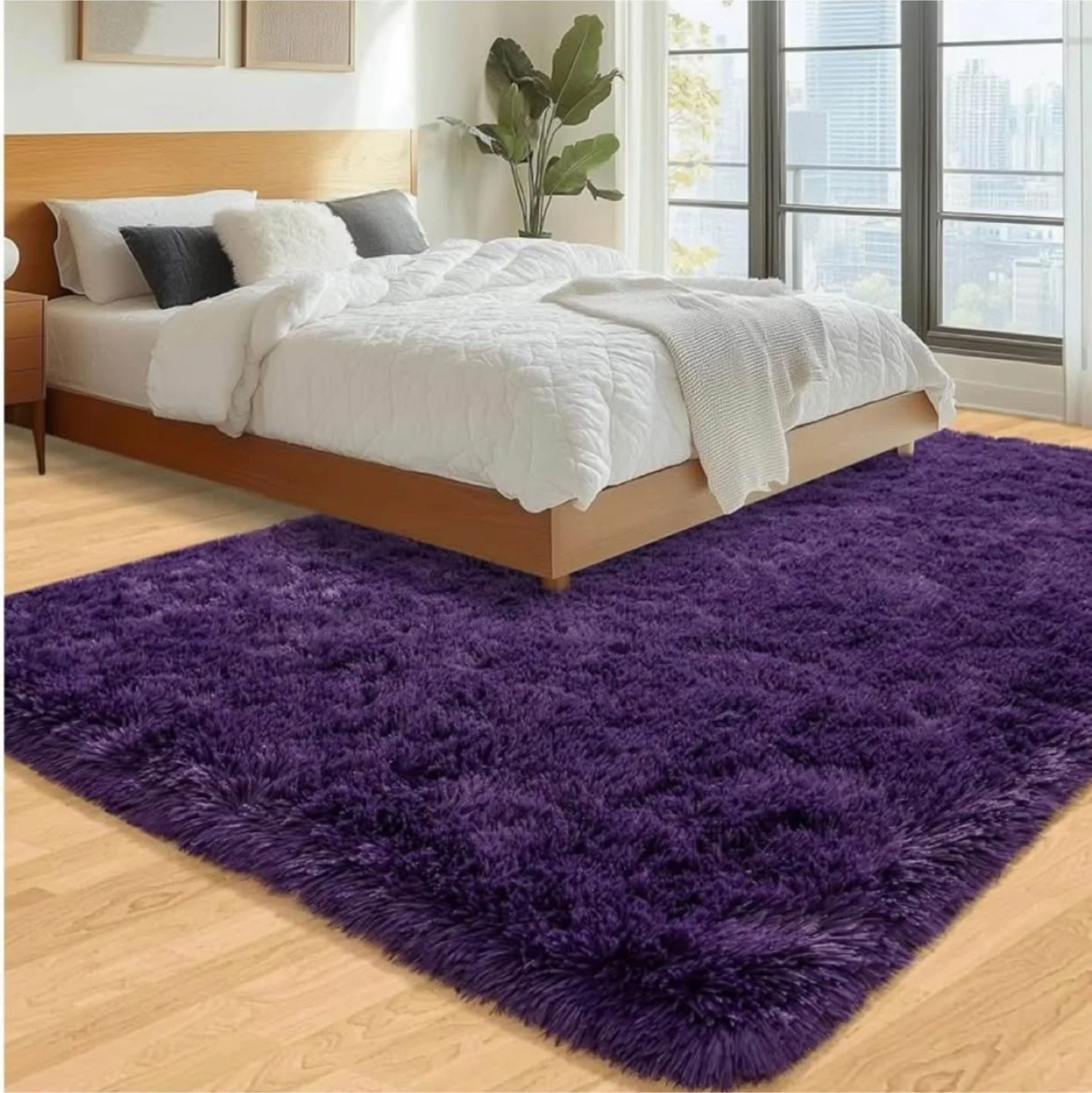 Purple Shag Area Rug - Soft & Anti-Slip