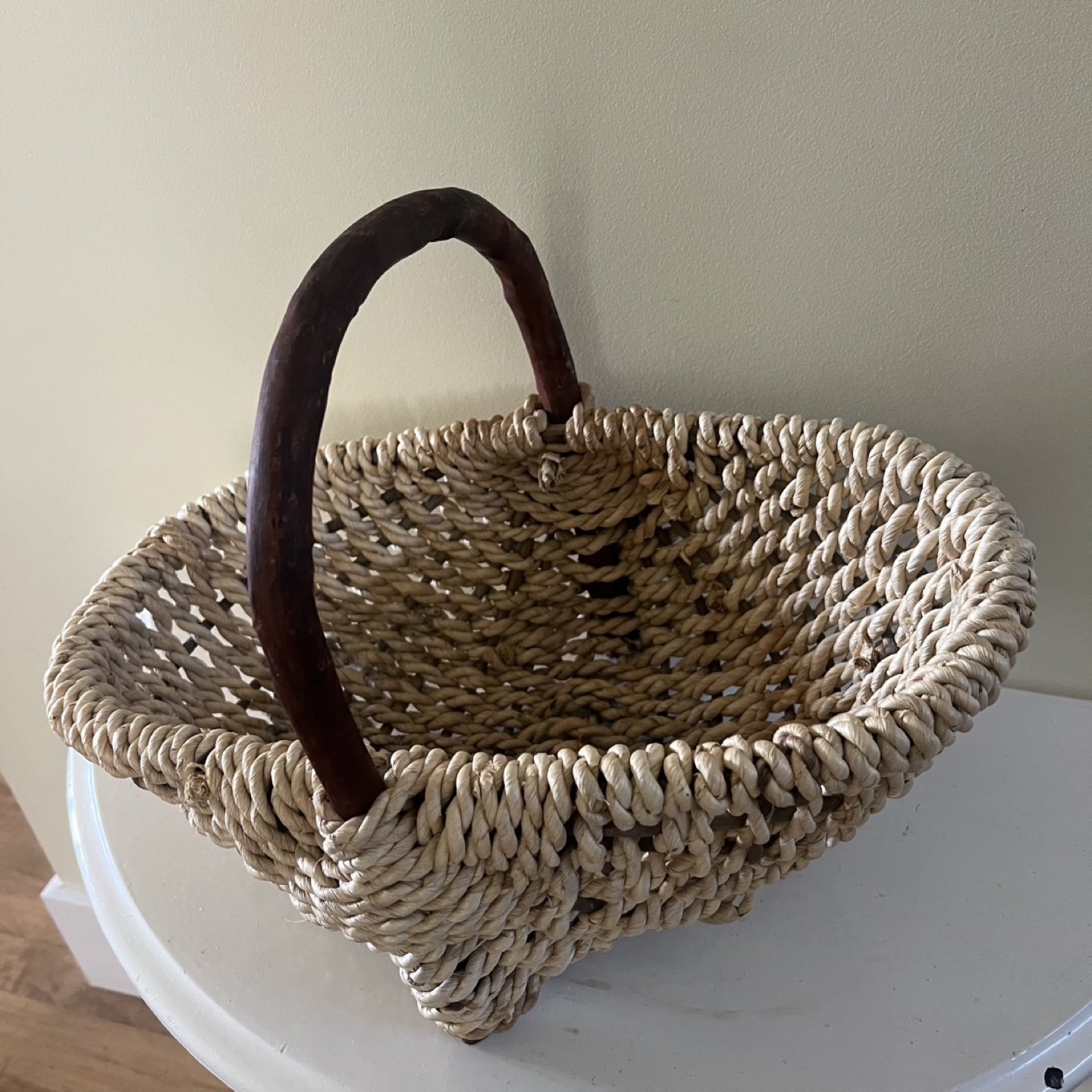 Woven Basket with Wood Handle
