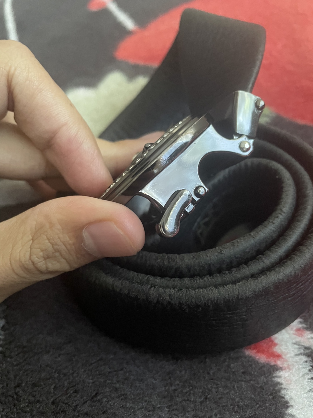 Black Leather Belt with Decorative Buckle - photo 2