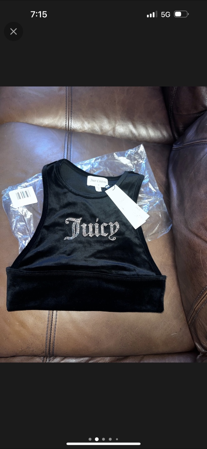 NEW Juicy Couture Black Velour Racerback Top - Size S - photo 2