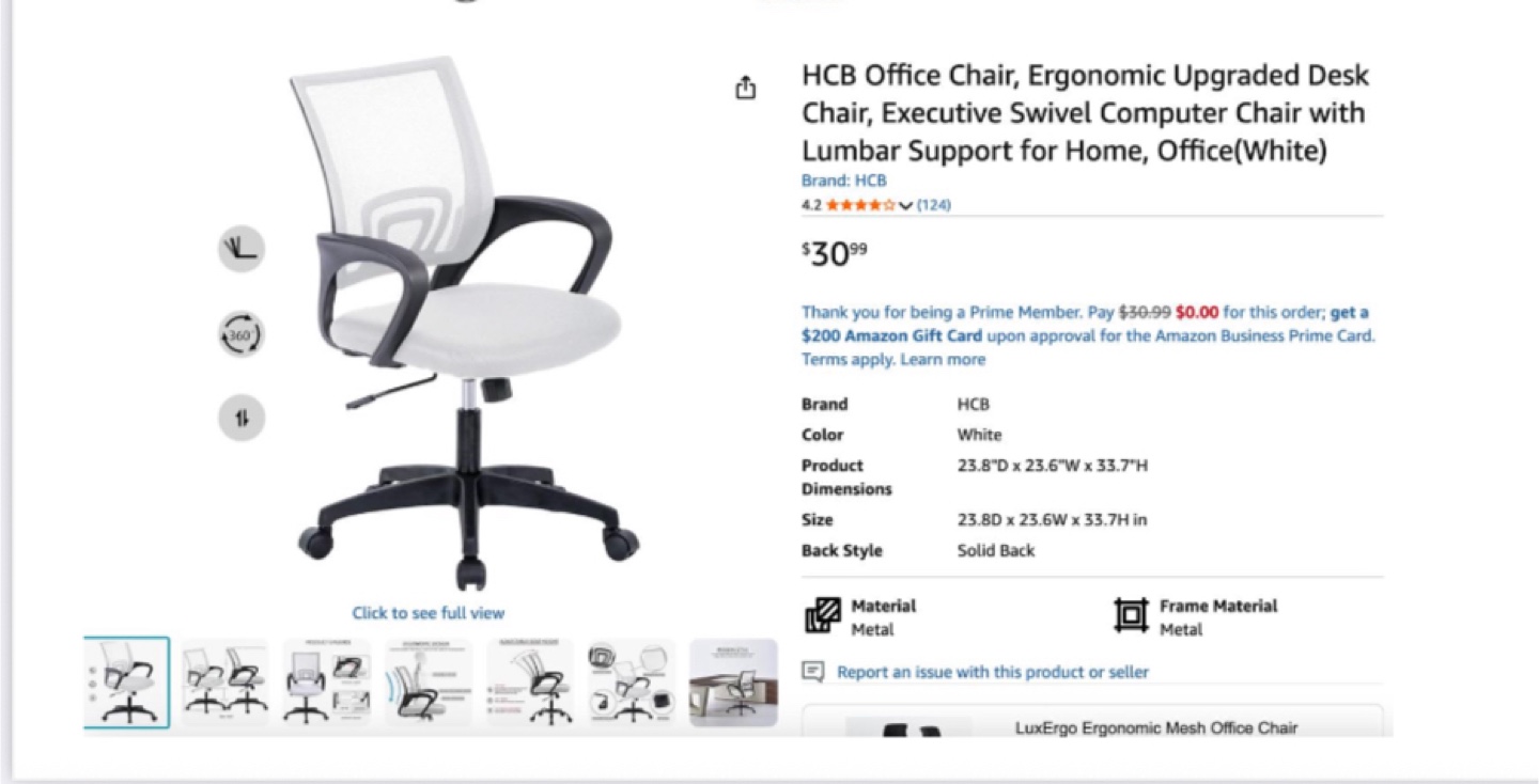 HCB White Ergonomic Office Desk Chair - photo 2