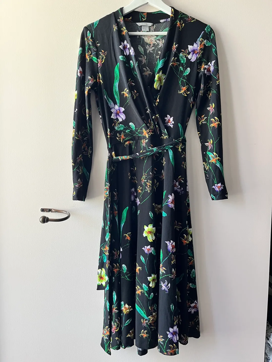 H&M Black Floral Wrap Dress - Size XS thumbnail