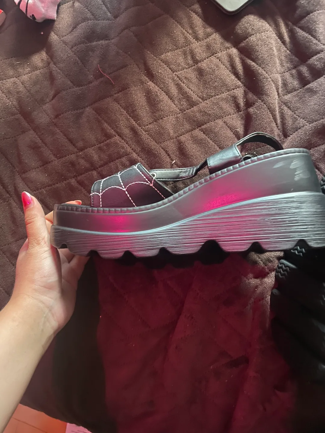 Black Platform Sandals with Spider Web Design image indicator(2)