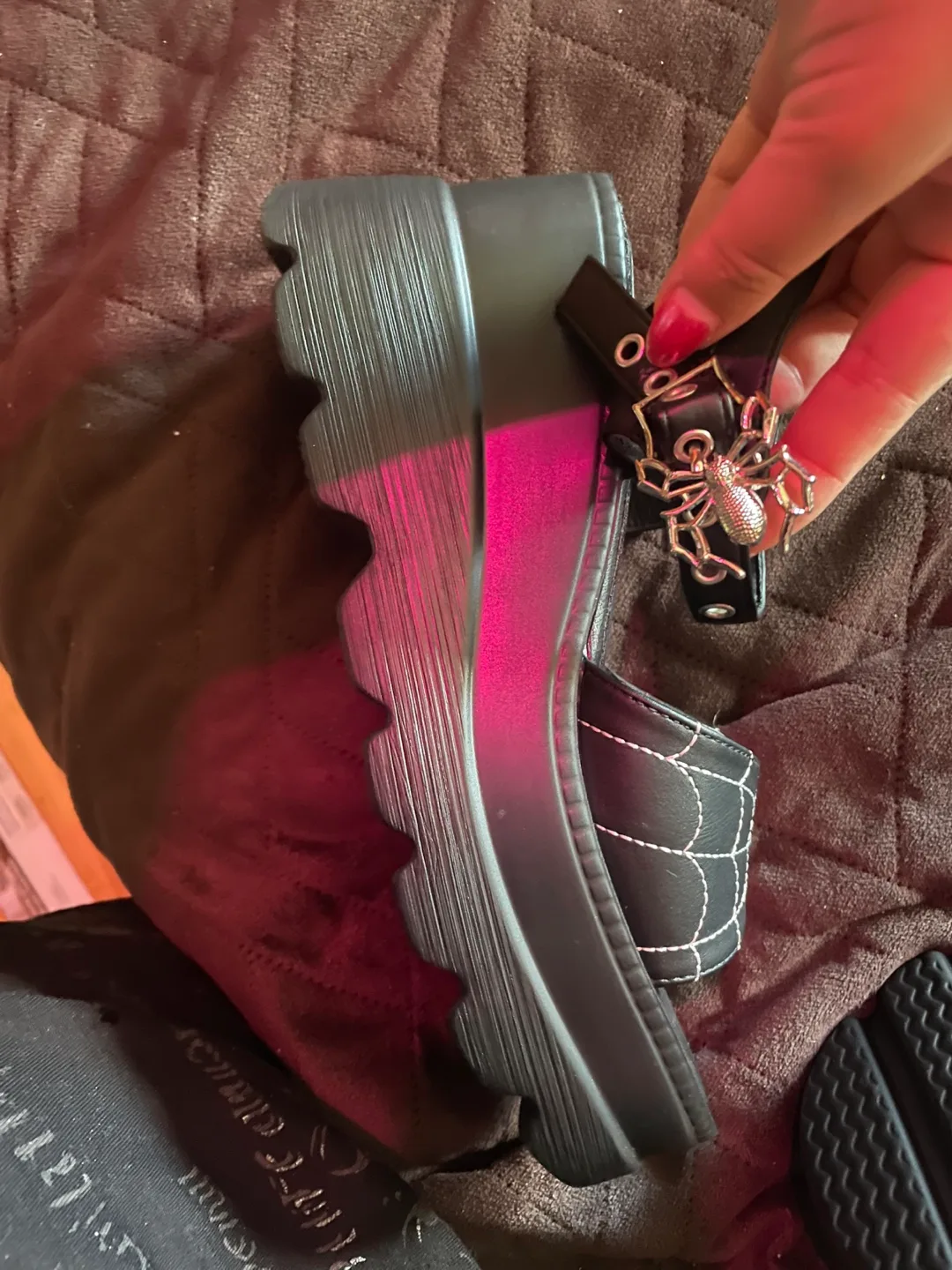 Black Platform Sandals with Spider Web Design image indicator(3)