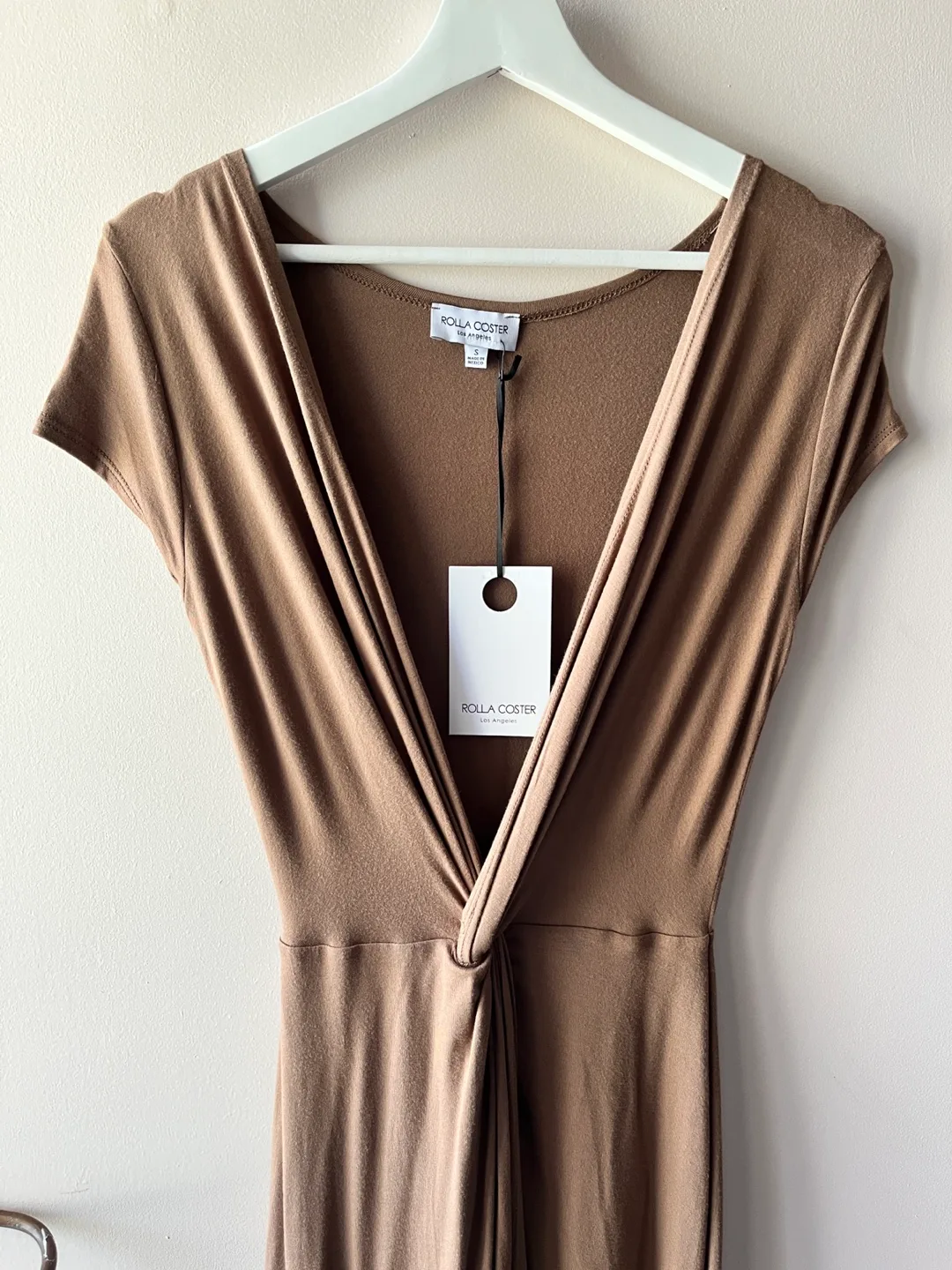 Deep V Brown Summer Dress - Size S thumbnail