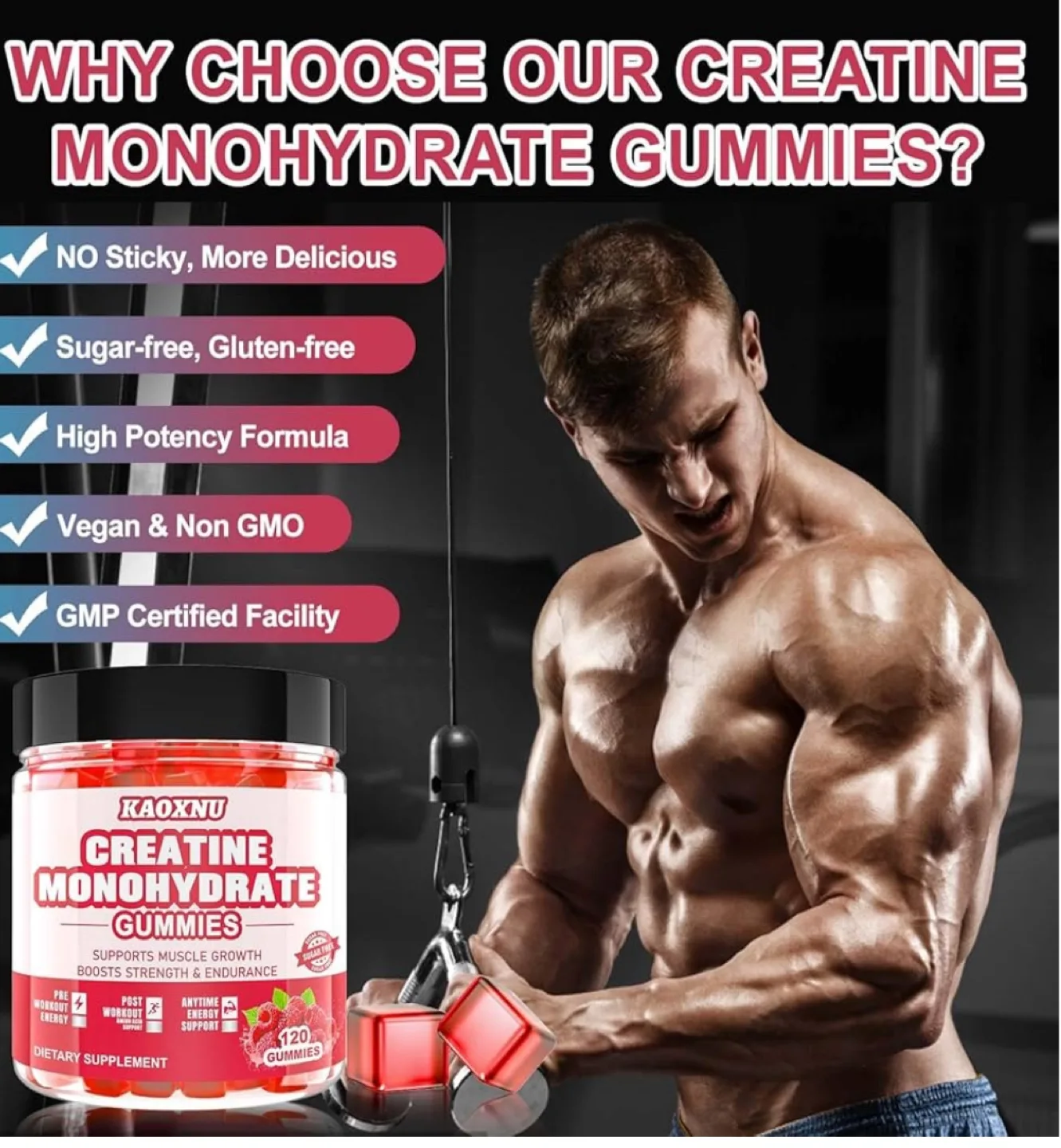 KAOXNU Creatine Monohydrate Gummies - 120 Gummies image indicator(3)