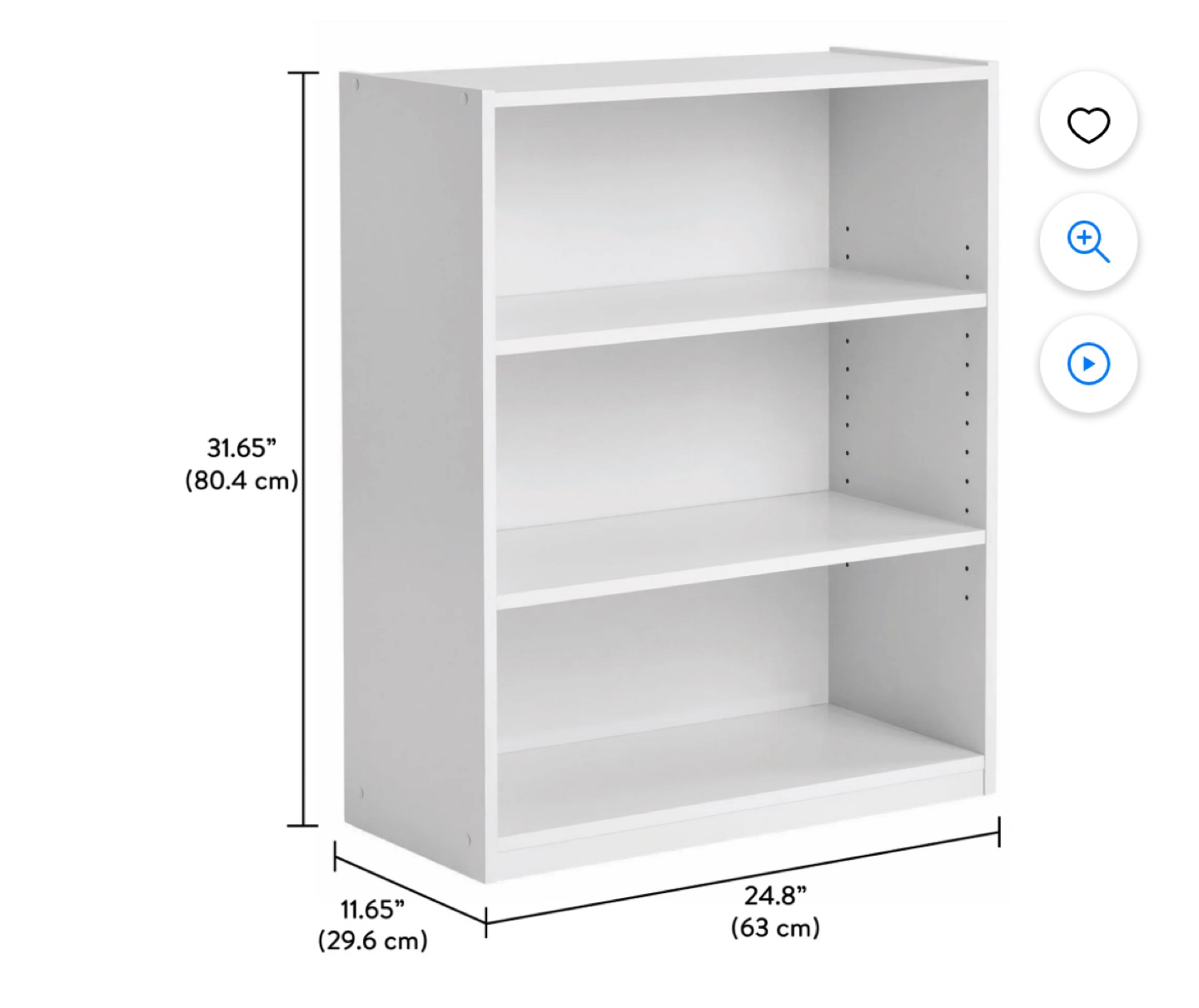 White 3-Shelf Bookcase - photo 2