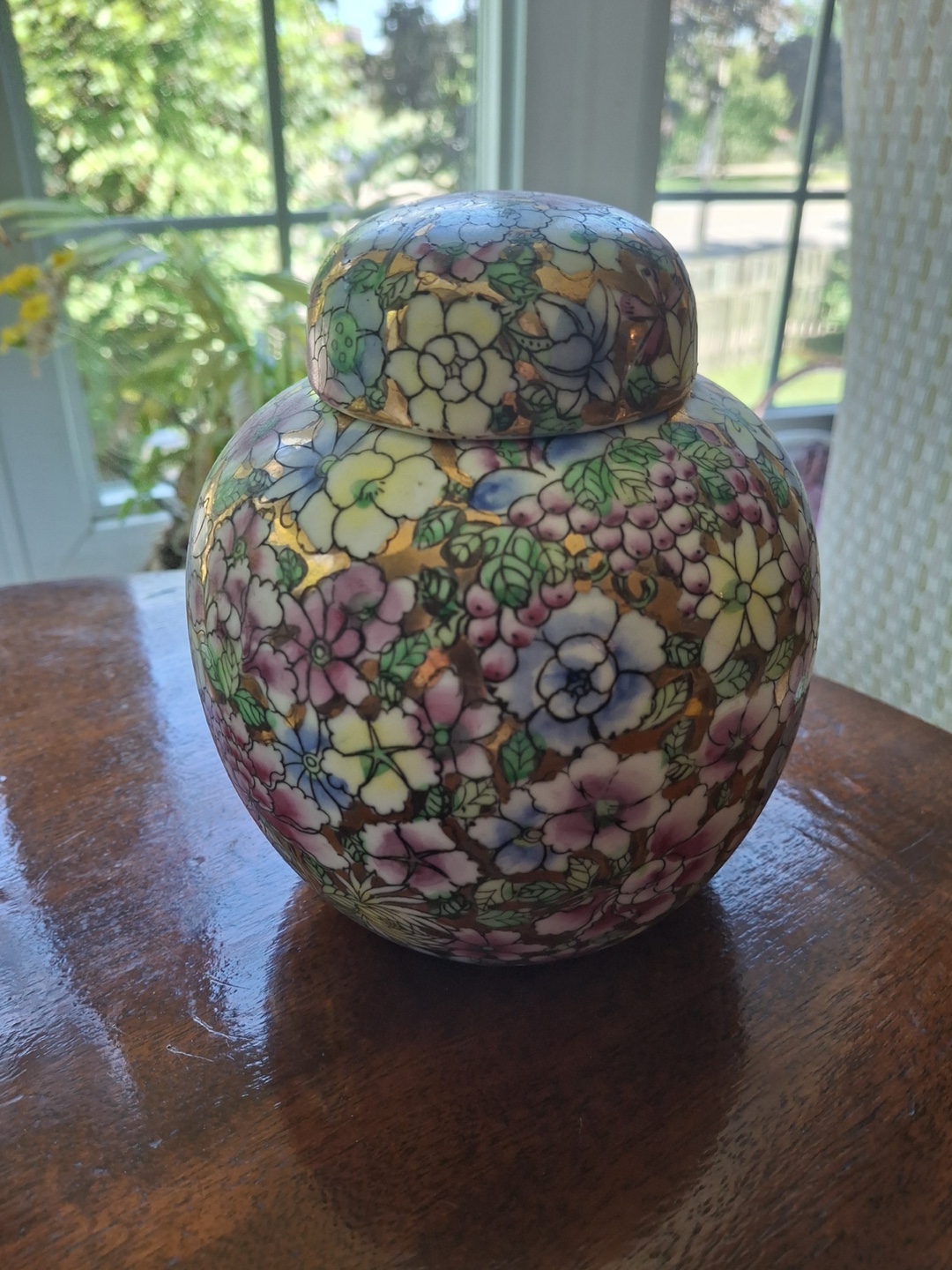 Small floral ginger jar with lid