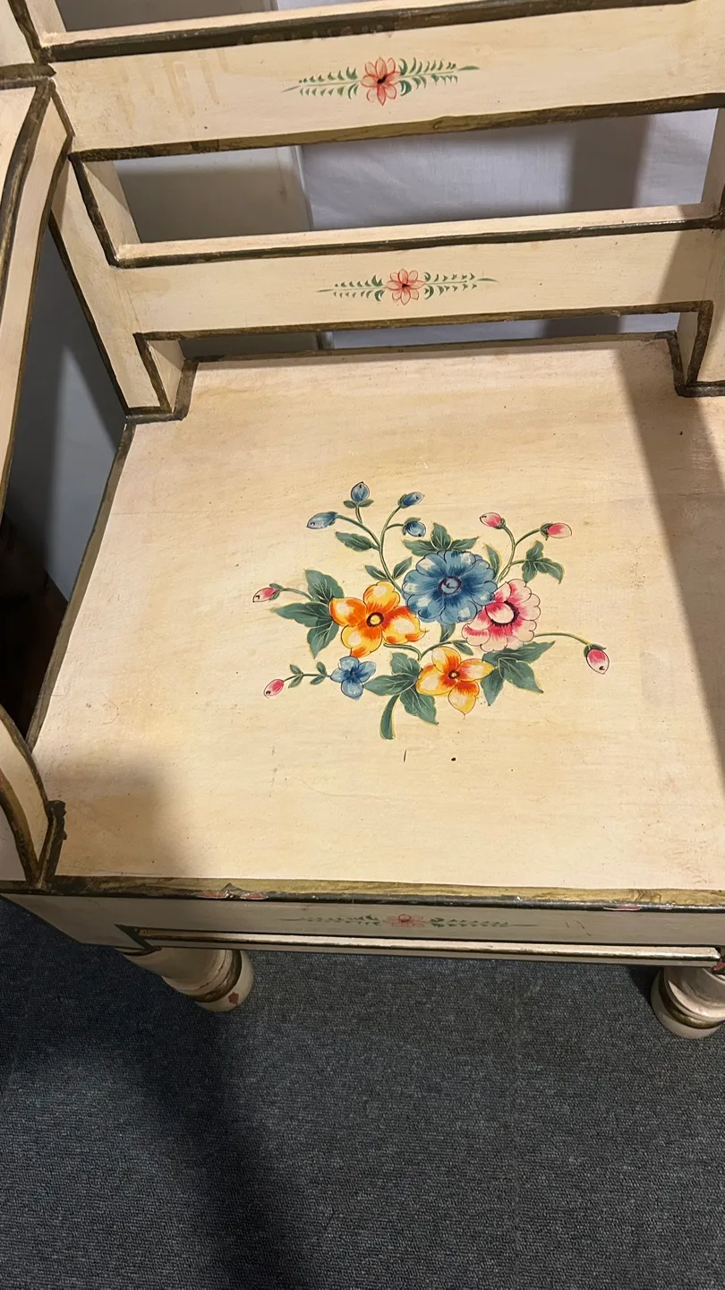 Solid wood chair, Vintage Floral Painted Accent Chair image indicator(3)