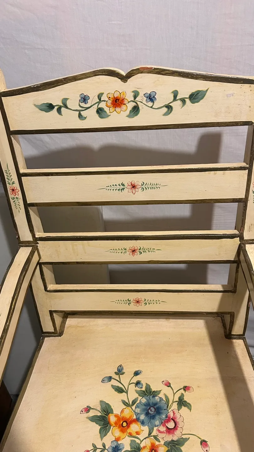 Solid wood chair, Vintage Floral Painted Accent Chair image indicator(2)