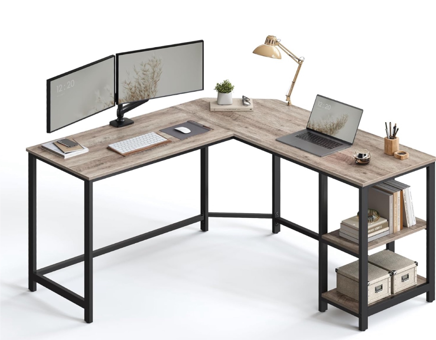 L-Shaped Corner Desk with Shelves