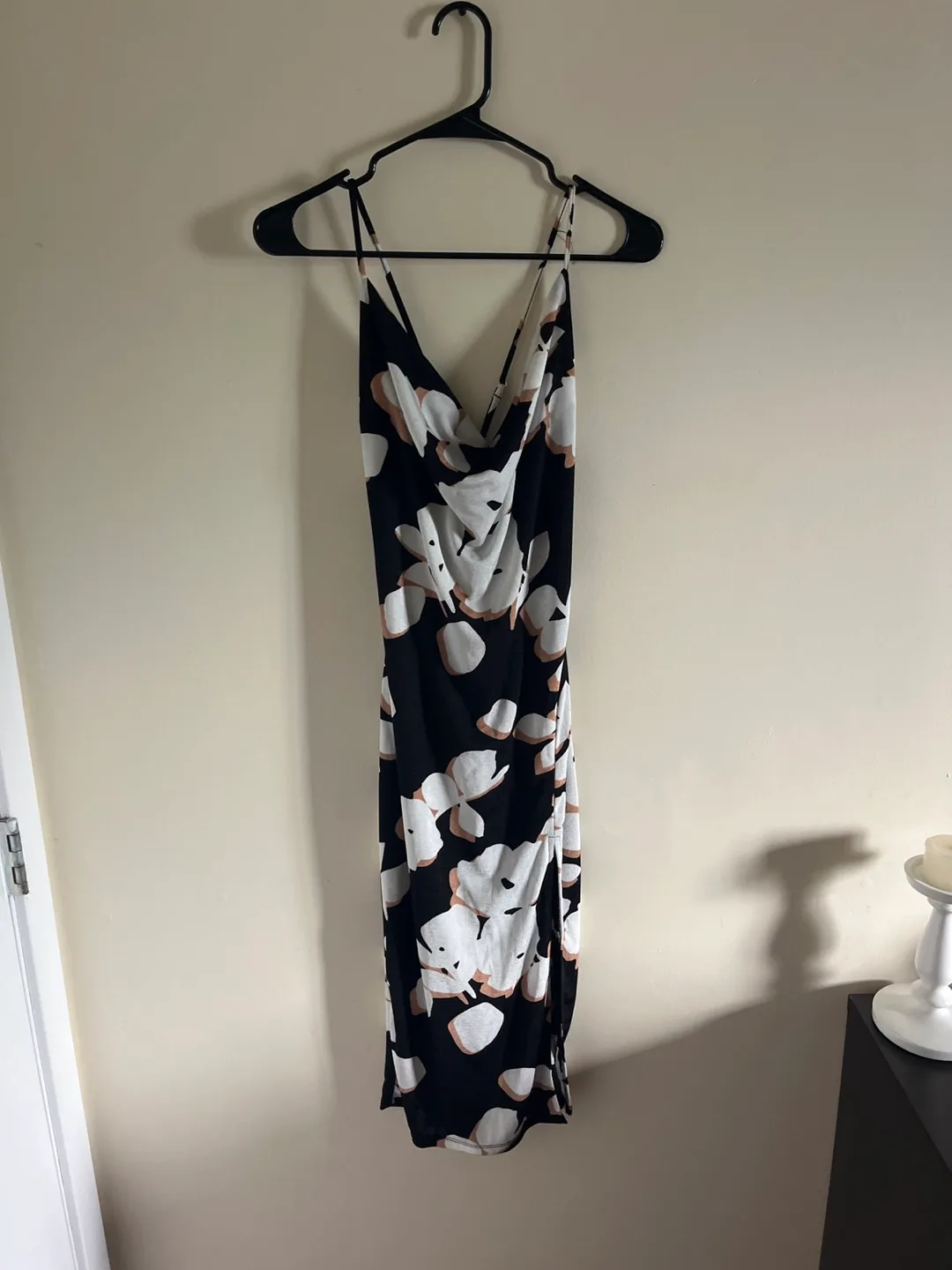 Floral Print Slip Dress - Black & White thumbnail