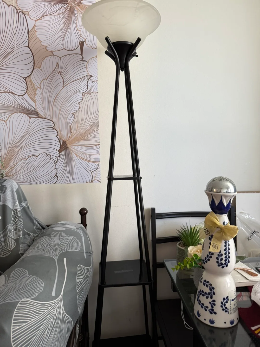 Black Floor Lamp with Shelf thumbnail