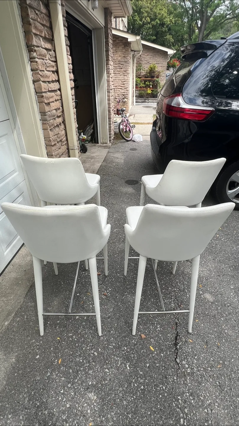 White Leather Bar Stools - Set of 4 image indicator(2)