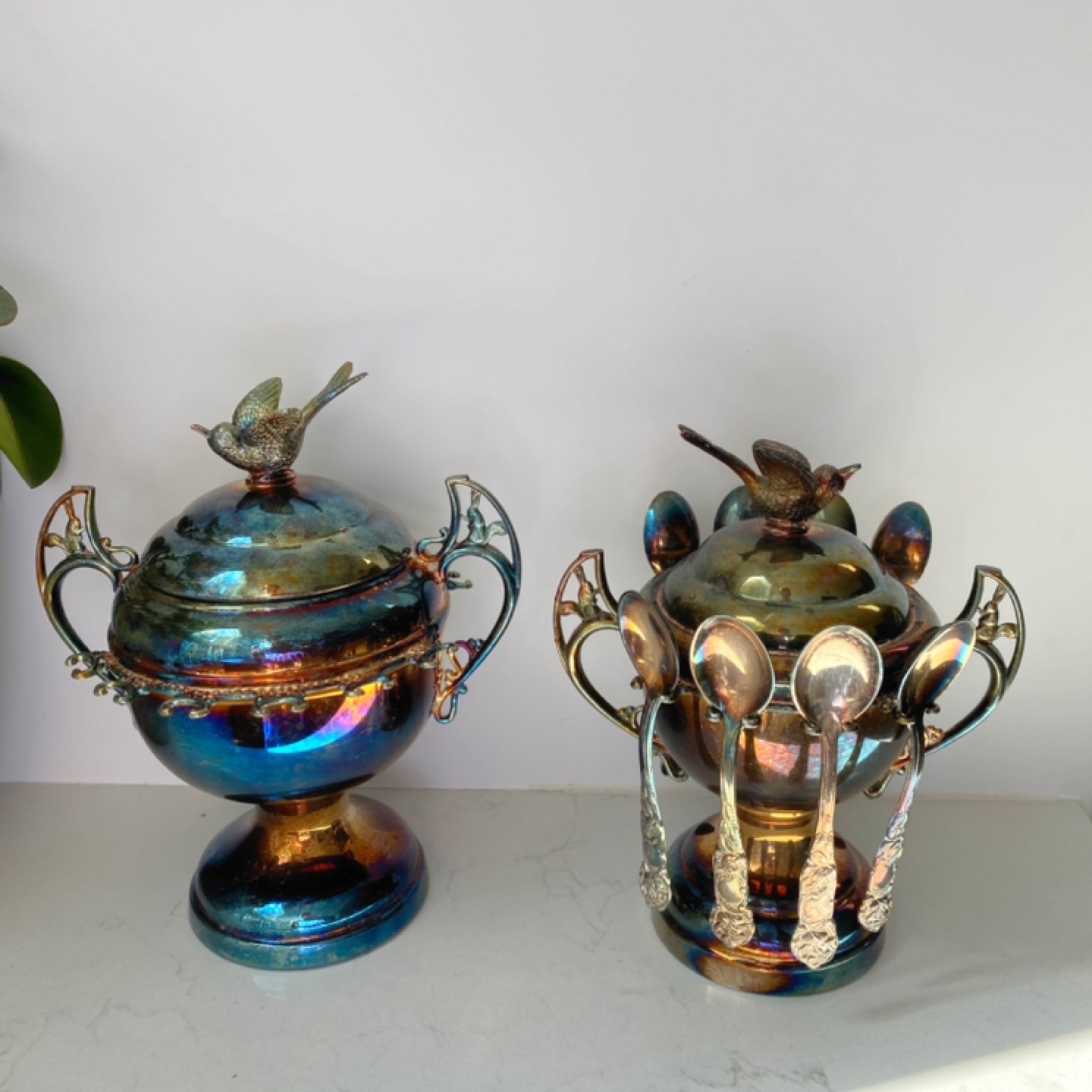 Vintage Silver Plated Sugar Bowl & Spoon Holder Set - photo 2
