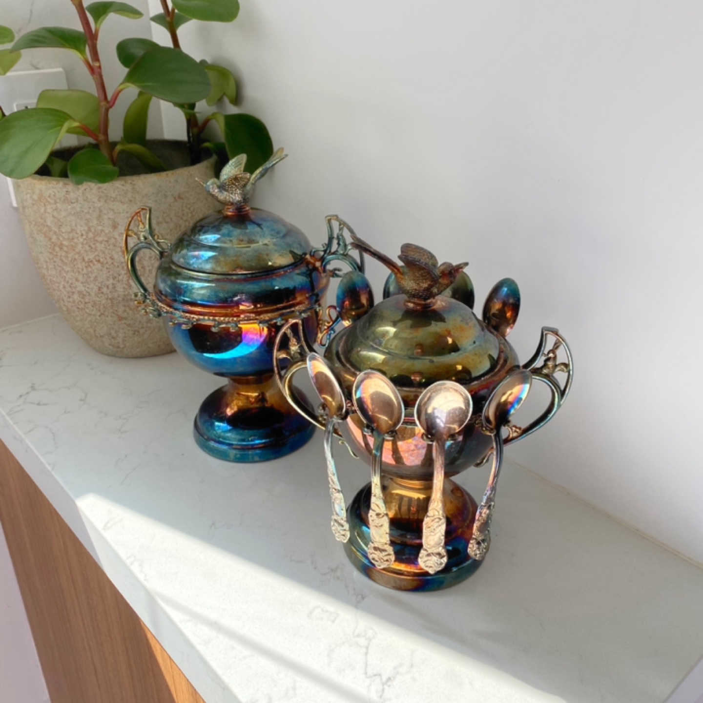 Vintage Silver Plated Sugar Bowl & Spoon Holder Set