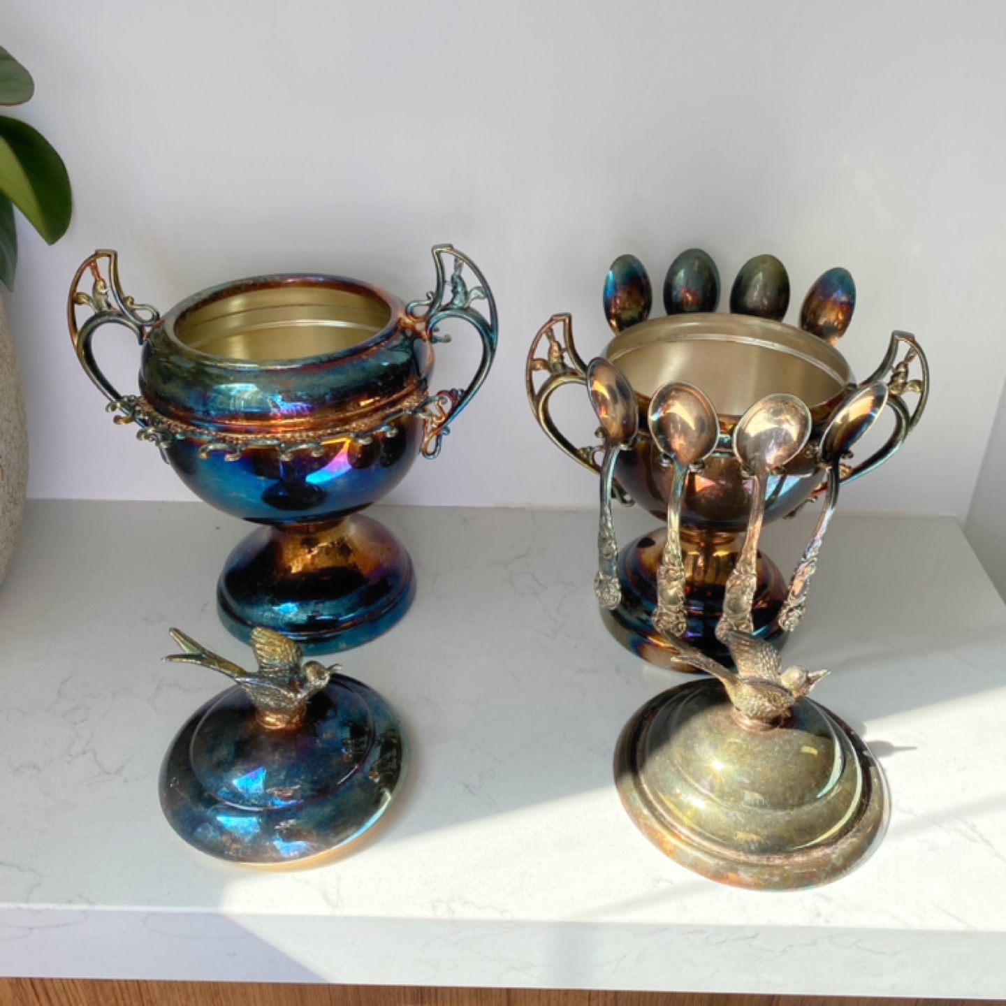 Vintage Silver Plated Sugar Bowl & Spoon Holder Set - photo 4