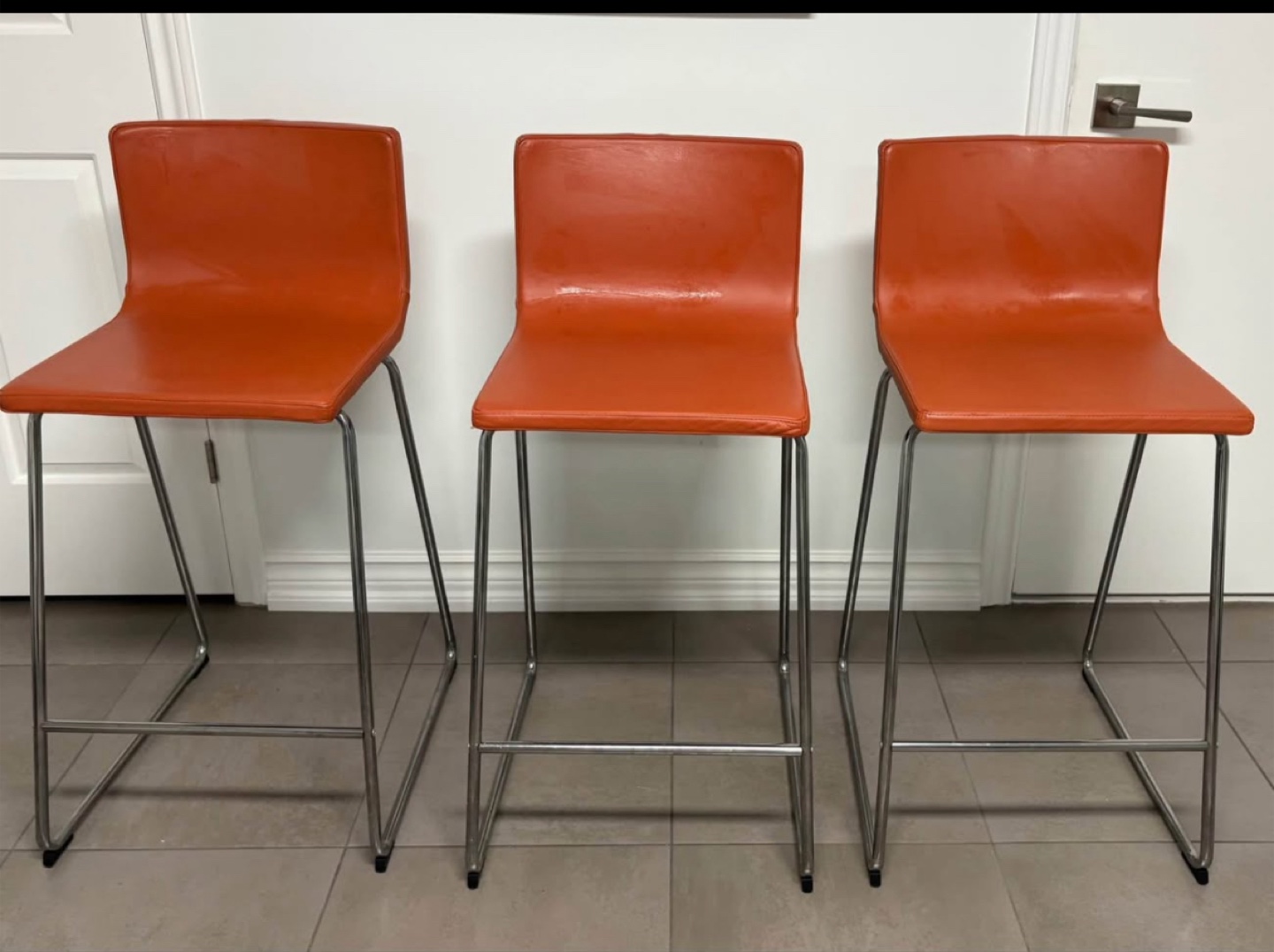 Set of 3 Orange Bar Stools
