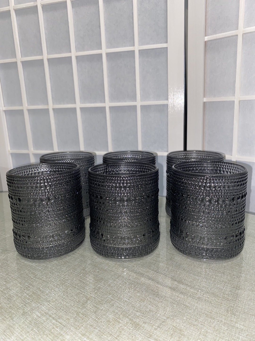 Kate Aspen Smoke Grey Textured Glass (Set of 6)