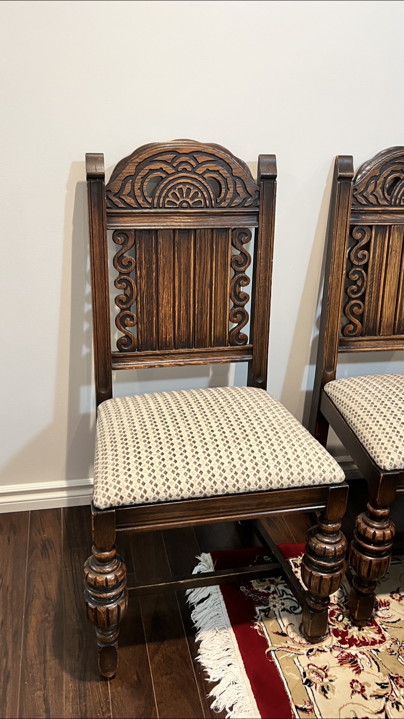 Antique Style Carved Wood Dining Chairs