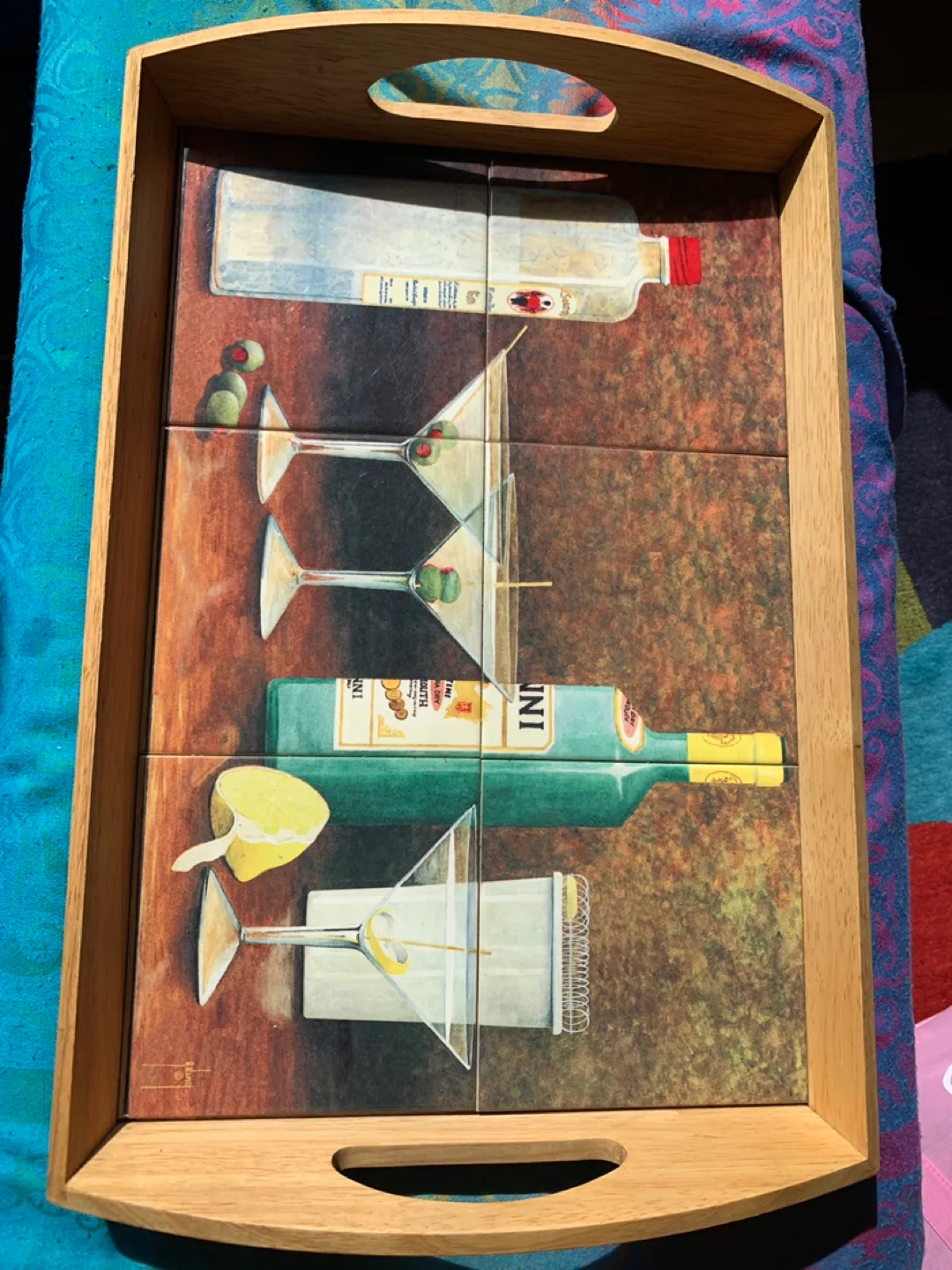 Wooden Serving Tray with Martini Art image indicator(3)