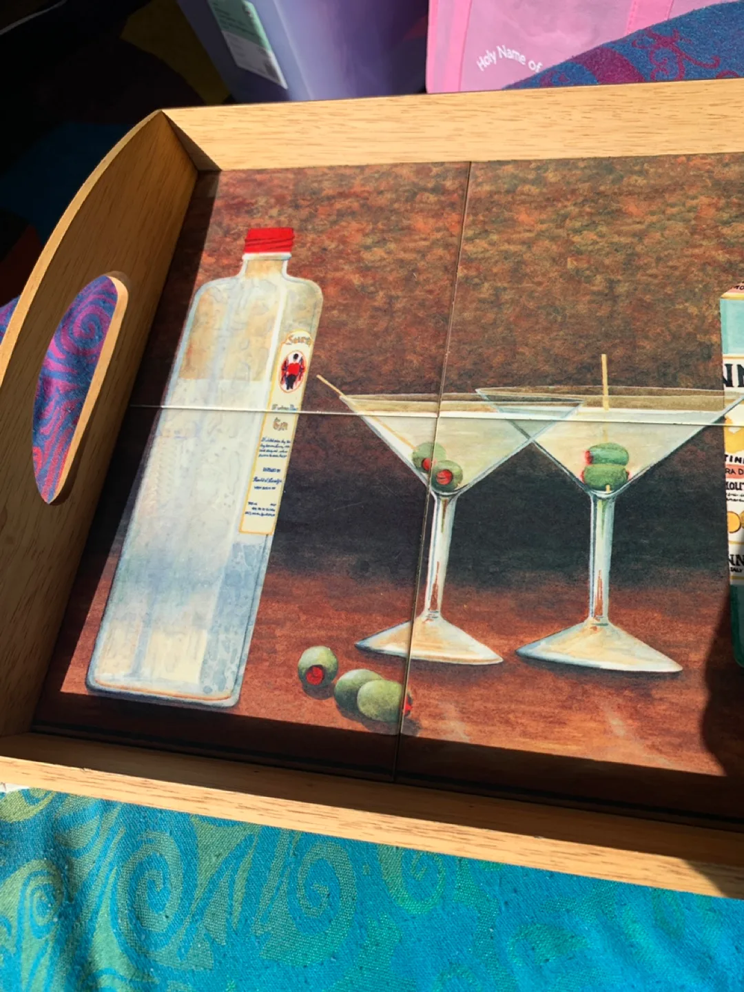 Wooden Serving Tray with Martini Art image indicator(4)