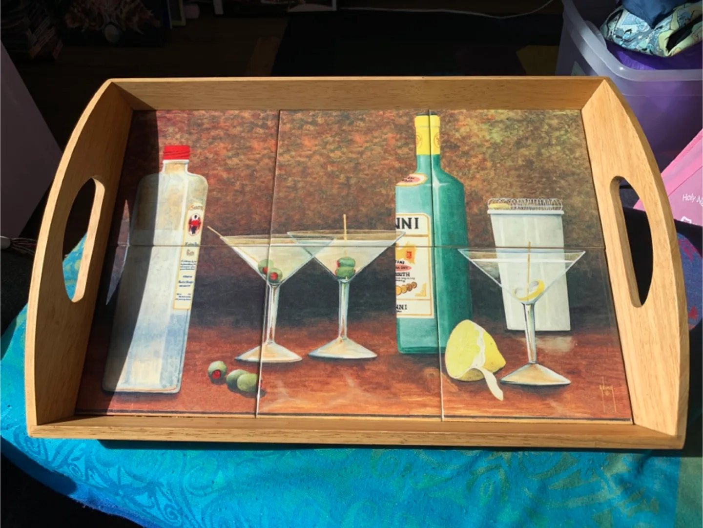 Wooden Serving Tray with Martini Art thumbnail