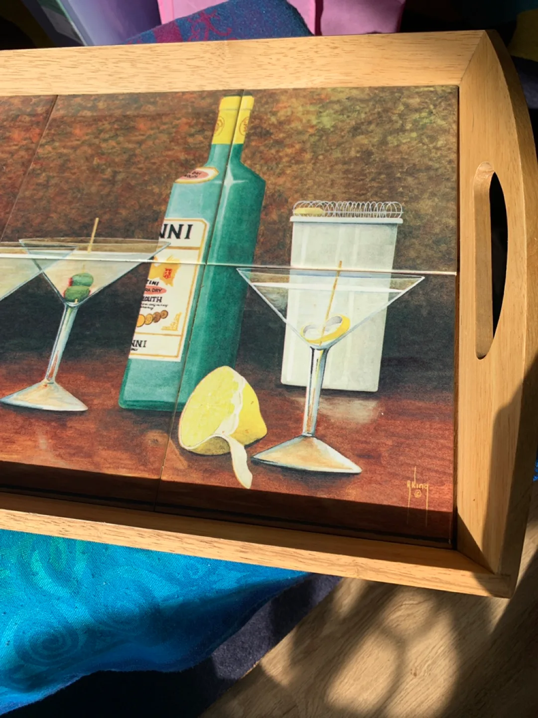 Wooden Serving Tray with Martini Art image indicator(5)
