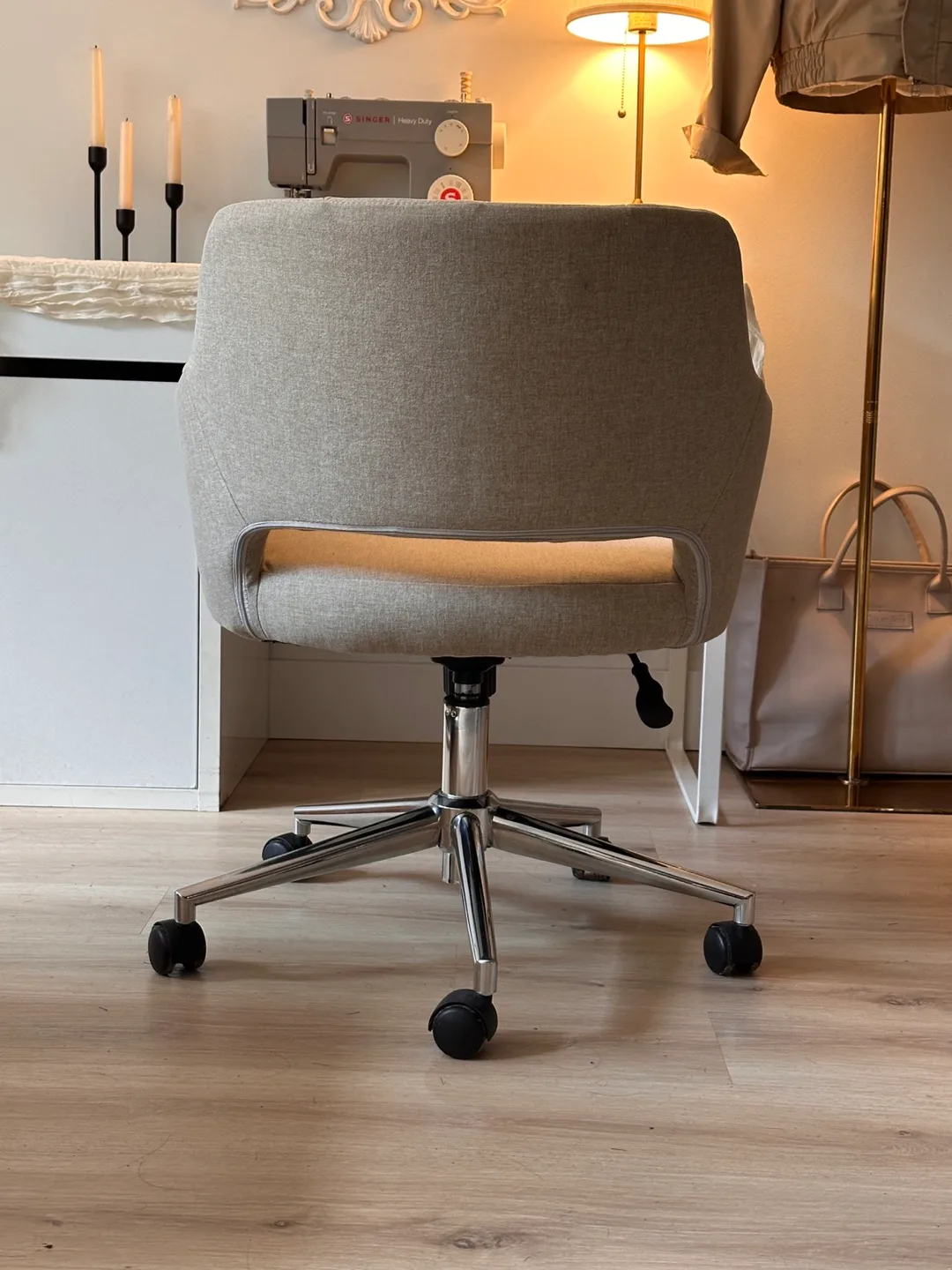 Upholstered Swivel Office Chair - Beige image indicator(4)