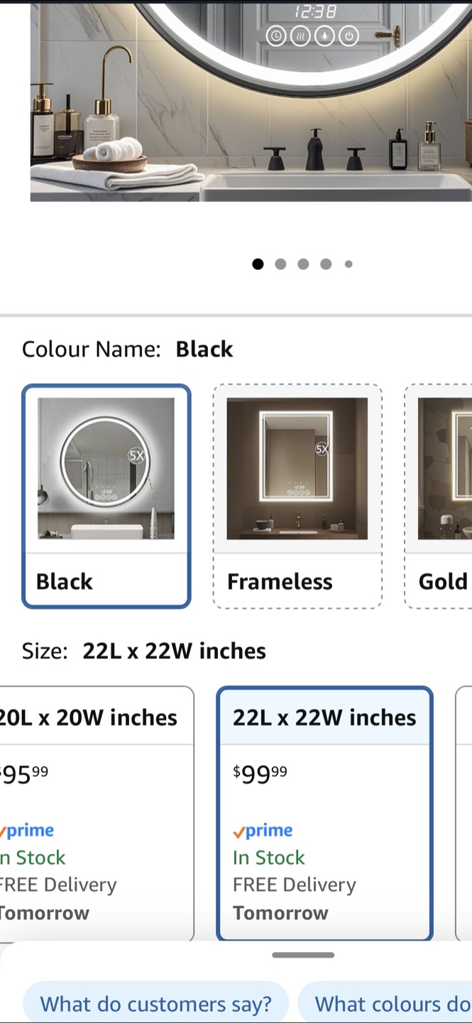 Black LED Bathroom Mirror - 22" x 22"