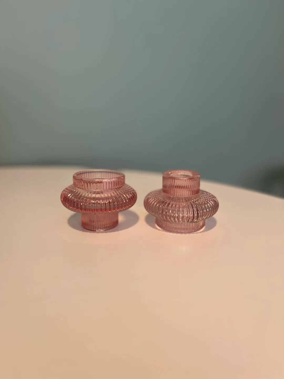 H&M Home Pink Glass Candle Holders thumbnail