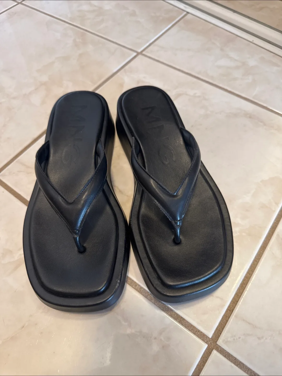 MNG Black Leather Flip Flops thumbnail