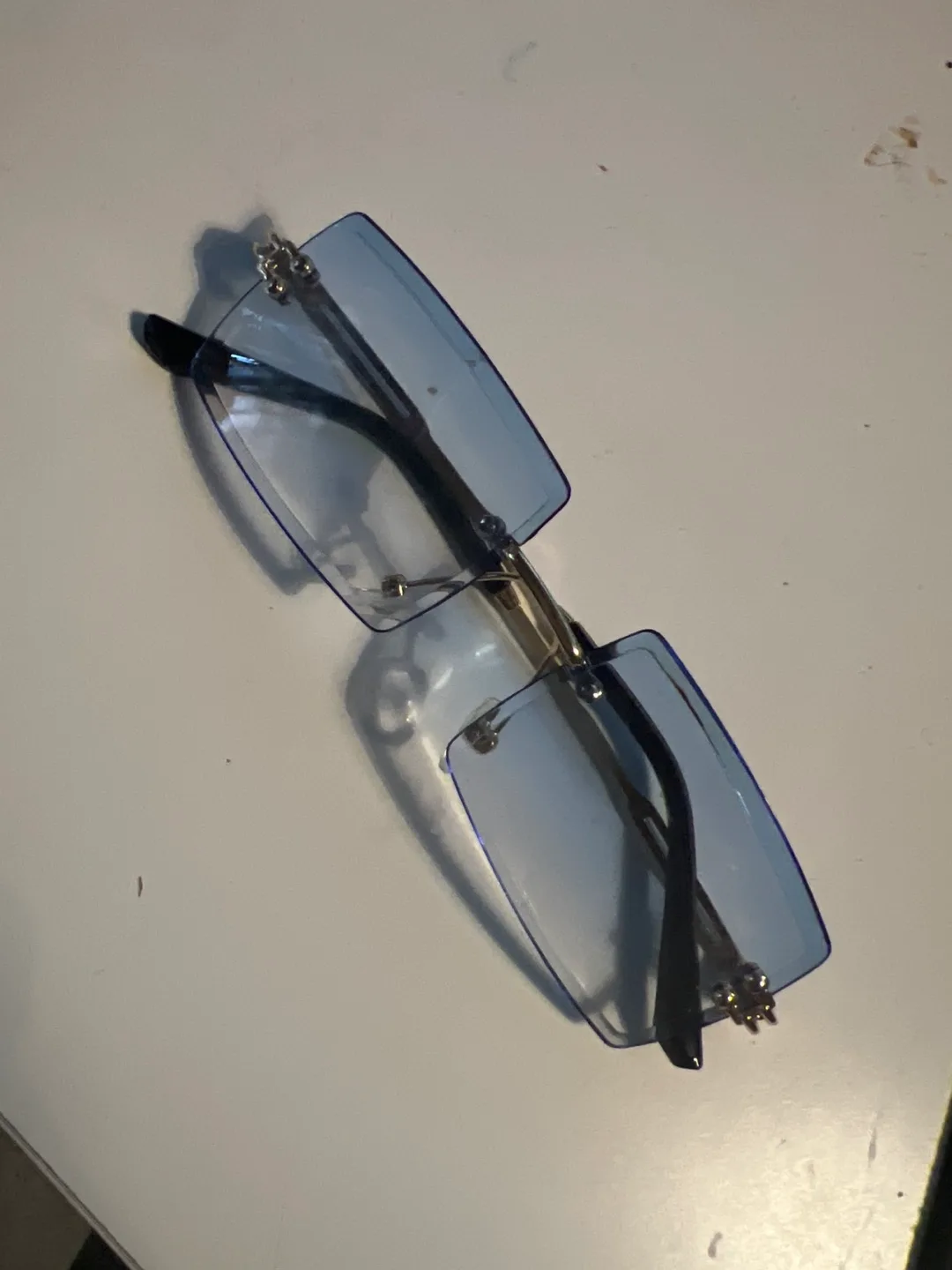 Rimless Rectangular Blue Lens Sunglasses thumbnail