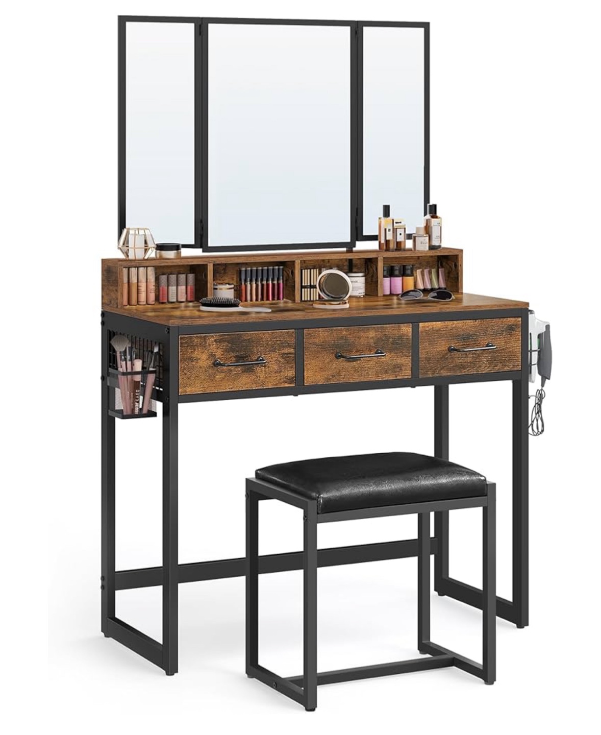 Wood and Metal Vanity with Drawers