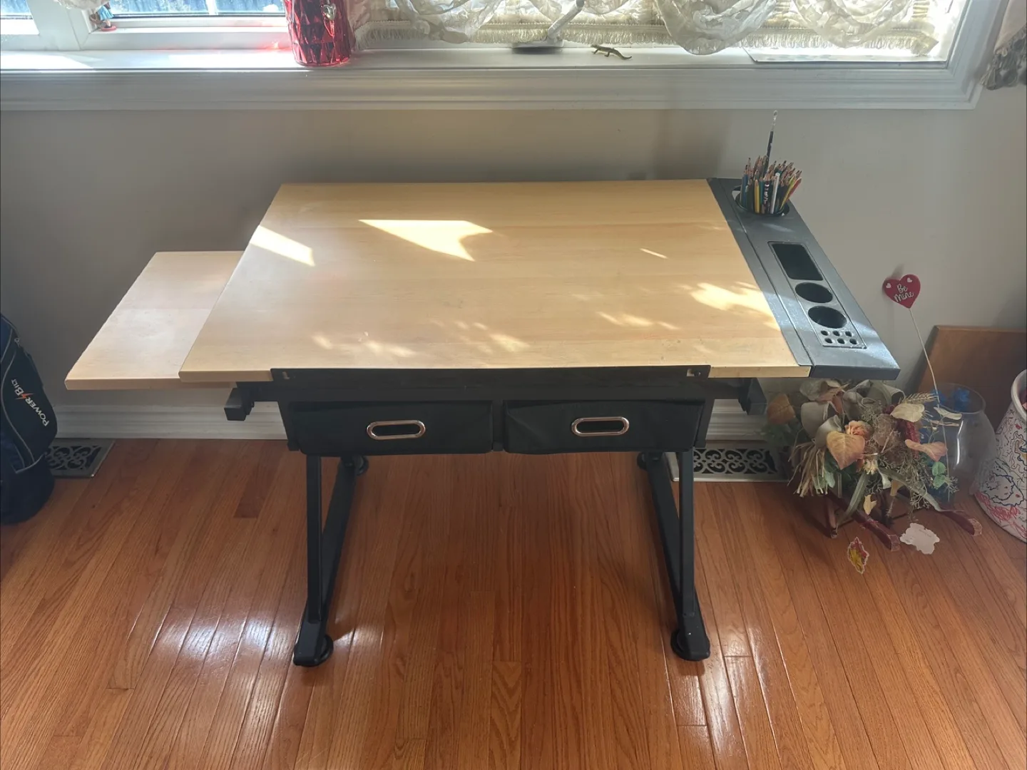 Art Drafting Table with Storage Drawers and stool thumbnail